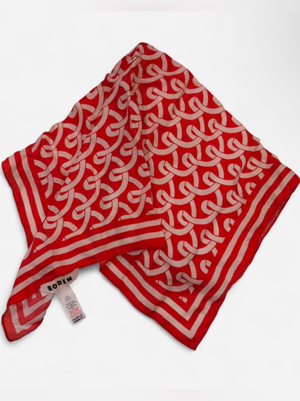 Boden 100% Silk Red & White Square Scarf - RETAILS $110